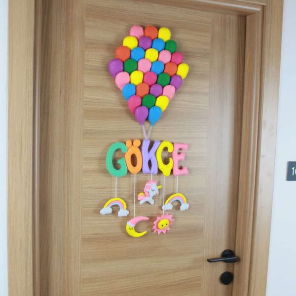 Gökçe isimli Balonlar Unicorn Bebek Kapı Süsü