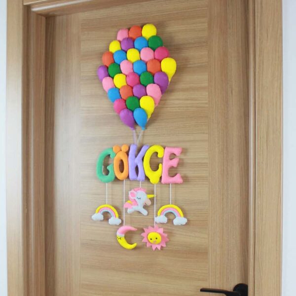 Gökçe isimli Balonlar Unicorn Bebek Kapı Süsü