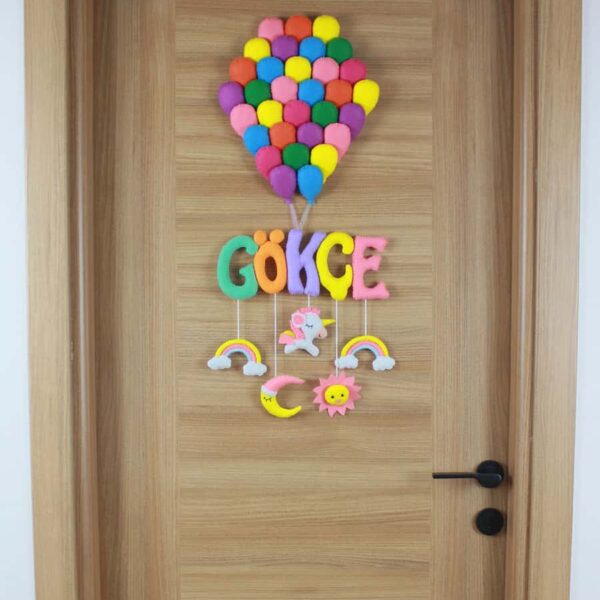 Gökçe isimli Balonlar Unicorn Bebek Kapı Süsü