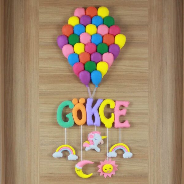 Gökçe isimli Balonlar Unicorn Bebek Kapı Süsü