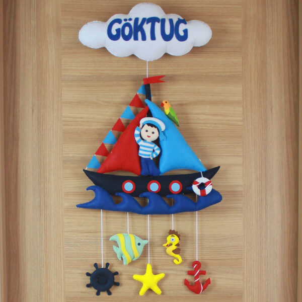 Göktuğ İsimli Denizci Kapı Süsü Yelkenli ve Deniz Canlıları Detay Çekim Renkli Hayallerim