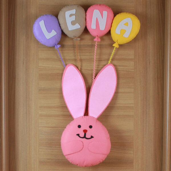 Lena isimli Pembe Tavşan Balonlu Kapı Süsü