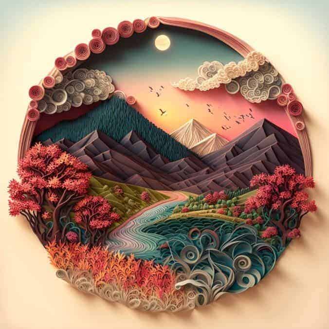 Quilling dağ manzara tablosu