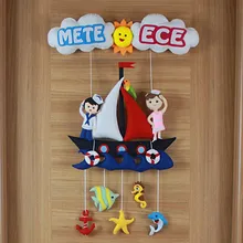 Renkli Hayallerim Mete Ece isimli yelkenli kapı süsü yandan görünüm - İkiz bebek oda dekoru