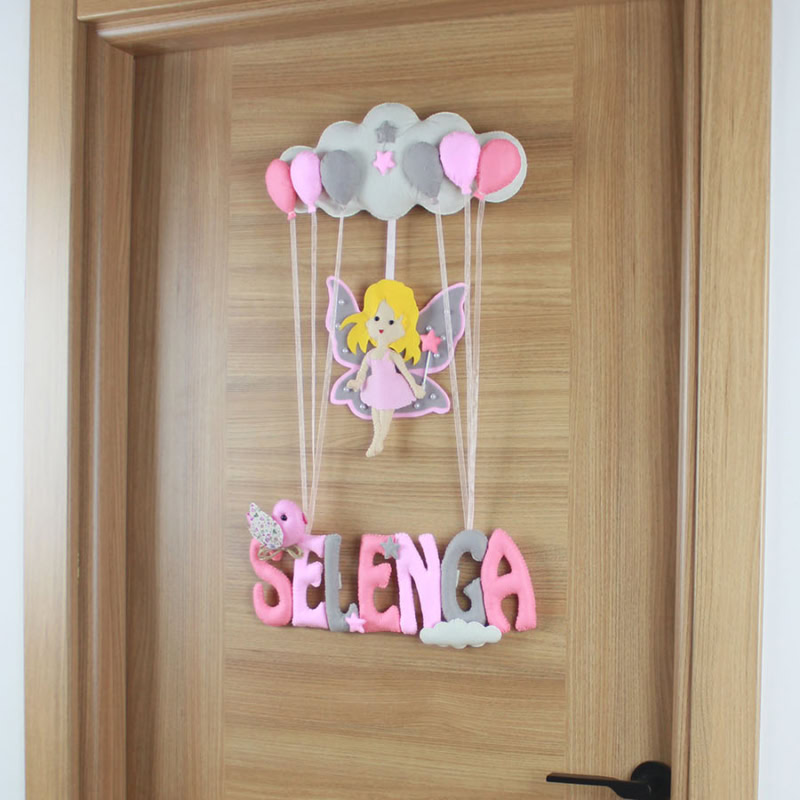 Selenga isimli Pembe Gri Peri Bebek Kapı Süsü