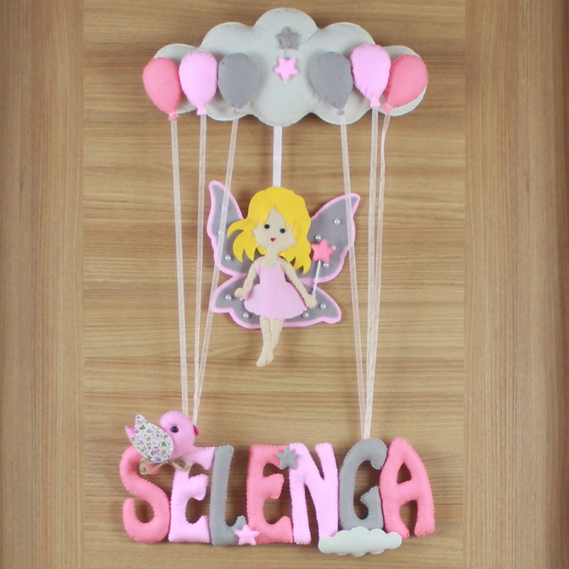 Selenga isimli Pembe Gri Peri Bebek Kapı Süsü