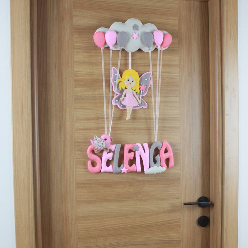 Selenga isimli Pembe Gri Peri Bebek Kapı Süsü