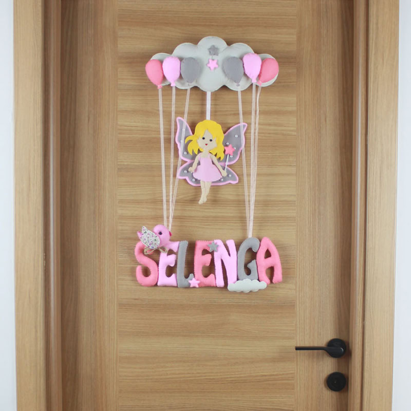 Selenga isimli Pembe Gri Peri Bebek Kapı Süsü