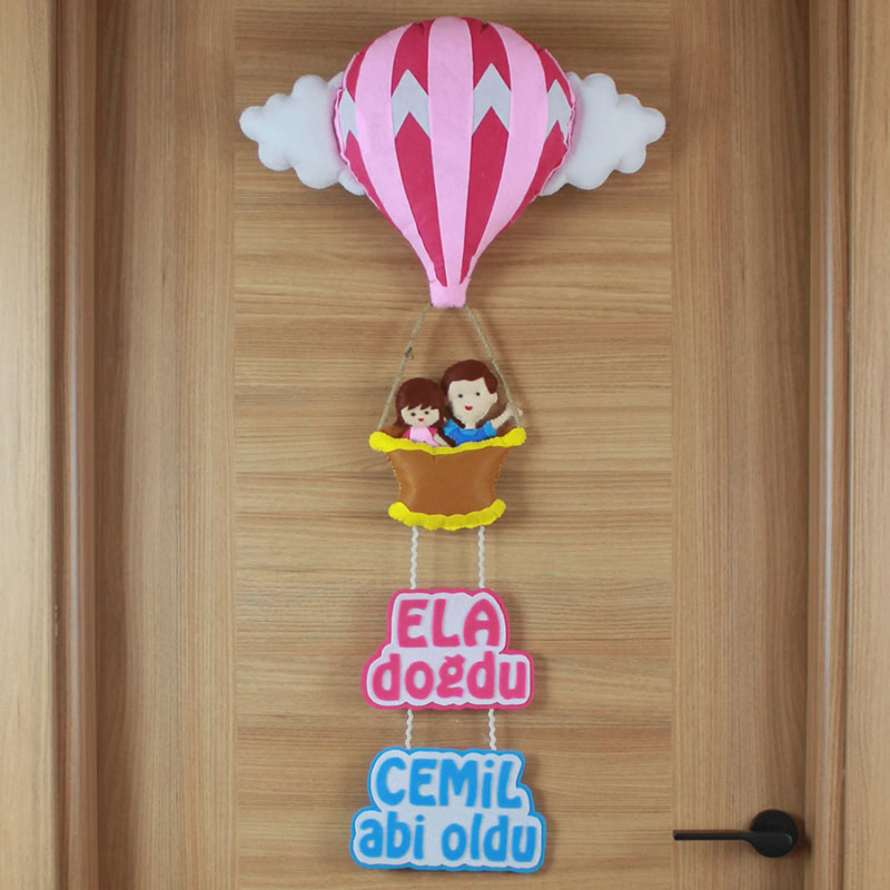 Ela ve Cemil isimli Sıcak Hava Balonlu Kardeş Kapı Süsü