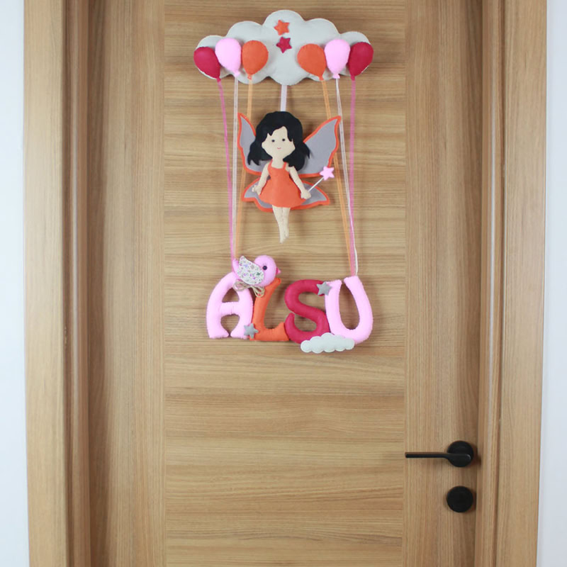 Alsu isimli Pembe Turuncu Peri Kız Kapı Süsü
