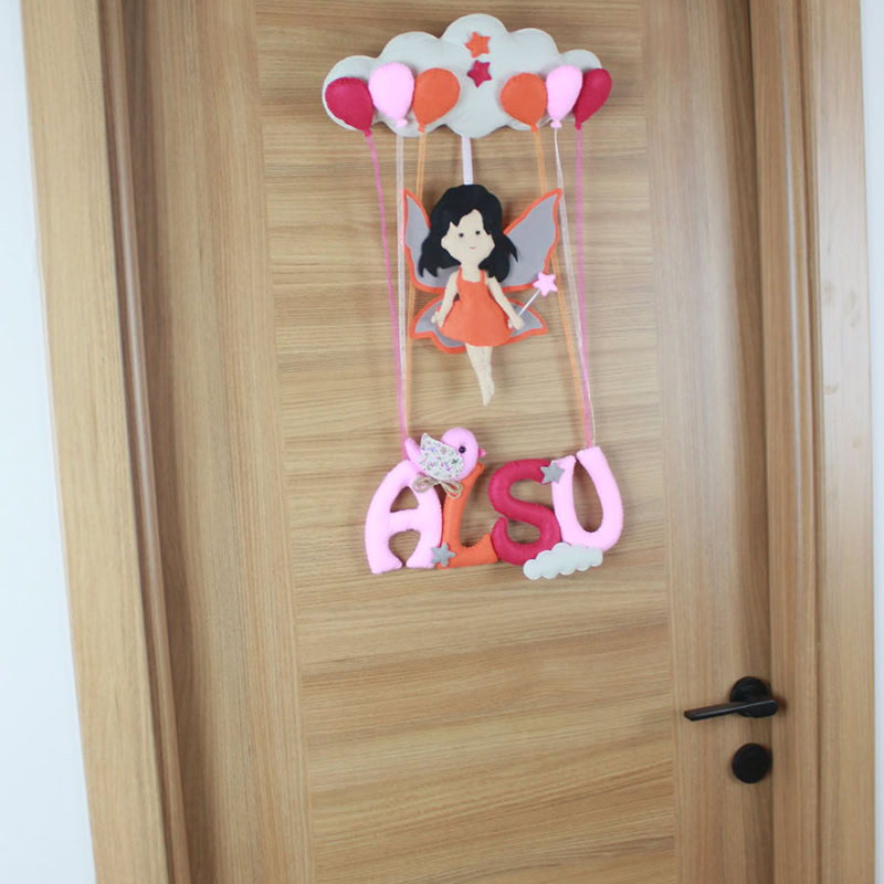 Alsu isimli Pembe Turuncu Peri Kız Kapı Süsü