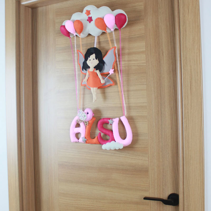 Alsu isimli Pembe Turuncu Peri Kız Kapı Süsü