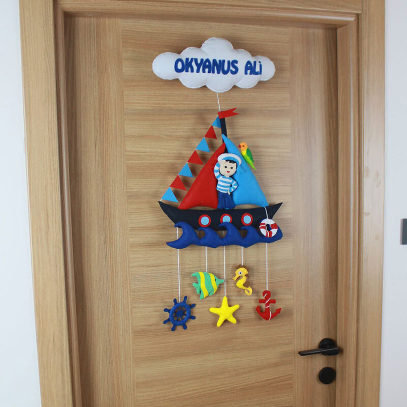 Deniz altı figürleri (dümen, deniz yıldızı, çapa, deniz atı) keçe detayı