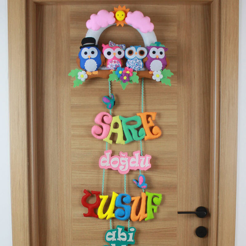Sare ve Yusuf isimli baykuş kardeş keçe bebek kapı süsü