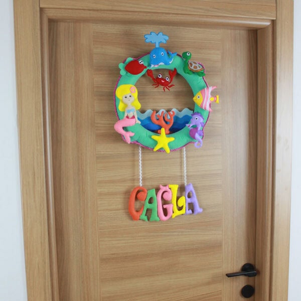 Bebek odası deniz temalı kapı süsü, el yapımı çelenk dekor