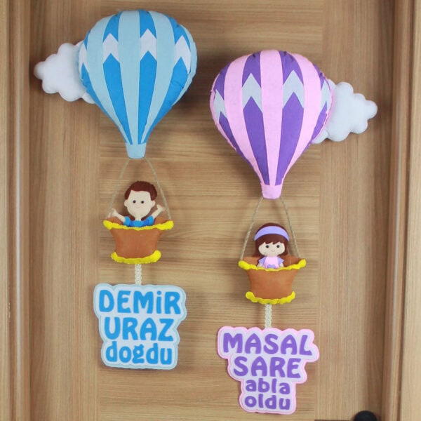 Yakın çekim: Demir Uraz doğdu yazılı mavi balon detayları