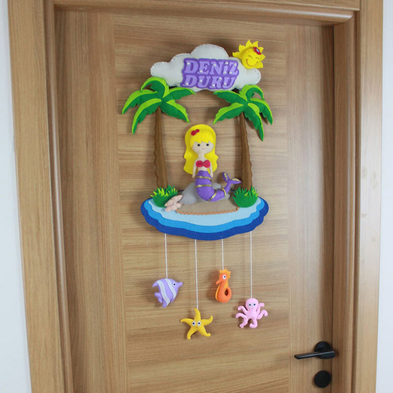 Kişiye özel deniz kızı bebek odası süsü üç boyutlu yan görünüm