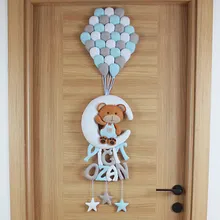 Mavi gri beyaz keçe balon demeti ve aydede askı detayı