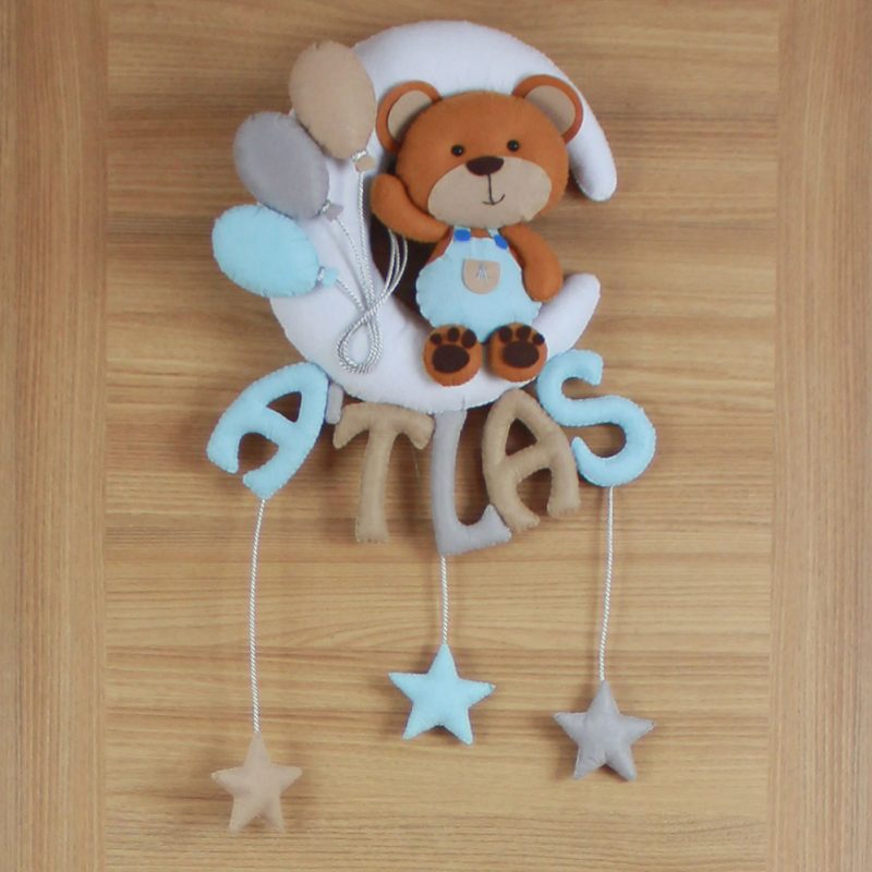 Keçe kapı süsü Atlas isim yazısı ve mavi-gri detaylar