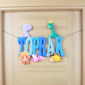 Dinozorlu İp İsimlik Keçe Bebek Kapı Süsü