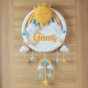 Güneşli Gökkuşağı Kasnak Keçe Bebek Kapı Süsü