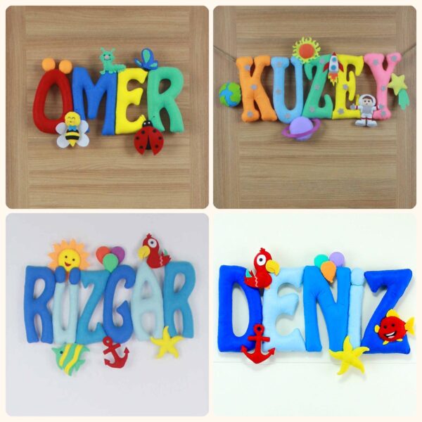 İsimlik kapı süsü – erkek bebek isimlik kapı süsü örnekleri: ÖMER, KUZEY, RÜZGAR, DENİZ