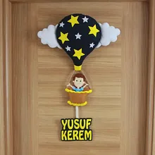 Yusuf Kerem İsimli Sarı Lacivert Yıldızlı Balonlu Keçe Bebek Kapı Süsü